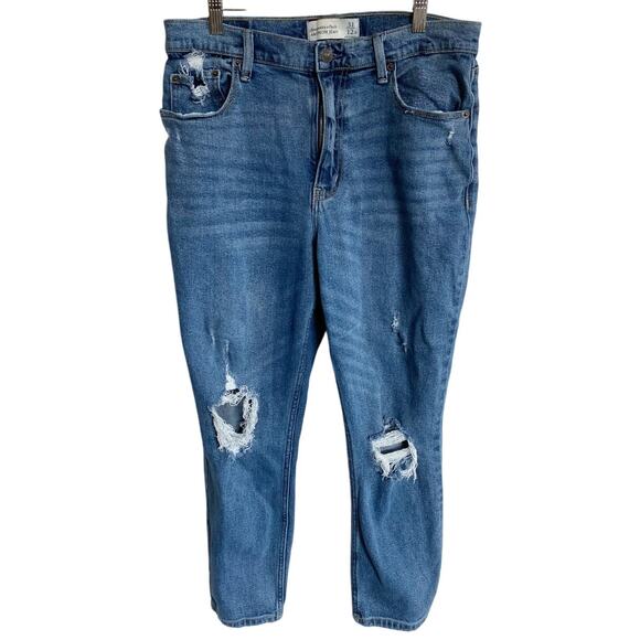 Abercrombie & Fitch Mom Jean Distressed Dark Wash Size 31/12R - Picture 1 of 11